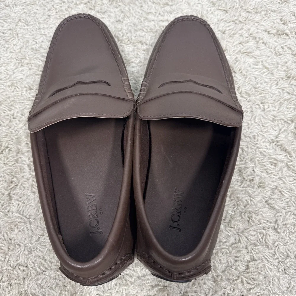 J. Crew Brown Leather Slip On Driving Loafers Shoes Mens 9 Comfort Casual Preppy